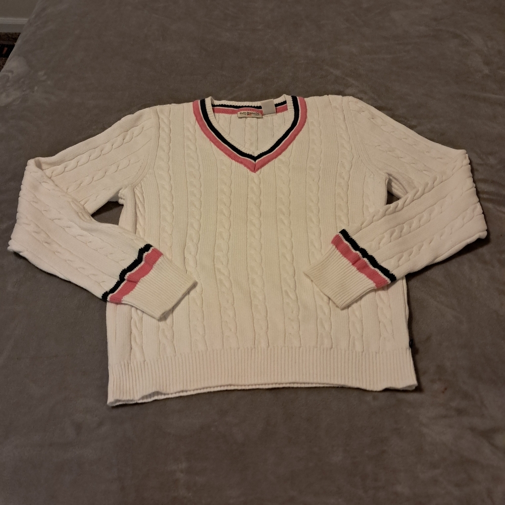 Ralph Lauren Polo Jeans Co. Vintage Sport Cable Knit V-neck Pullover Sweater XL.